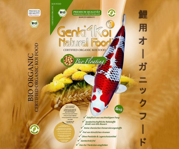 Genki4Koi Natural Food® Bio Floating 2x4 kg IT BIO 013 + 1kg Genki4Fish Color&Grower Bits